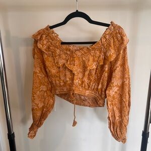 Spell Women’s Ruffled Off-Shoulder Crop Top - Orange Floral